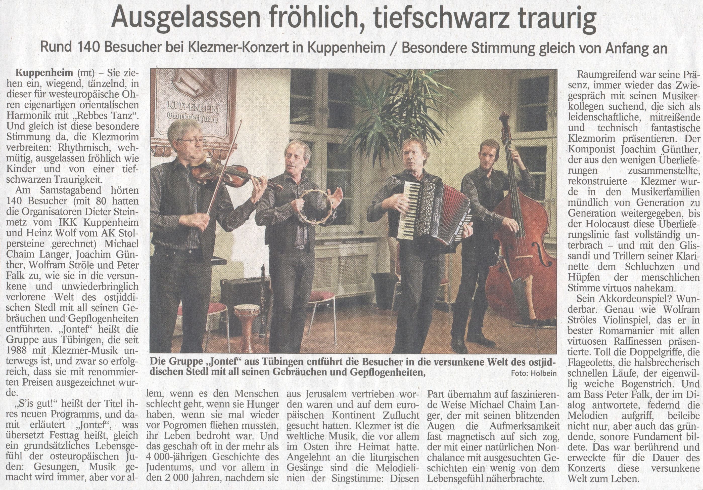 Badisches Tagblatt, Artikel vom 3.2.2014